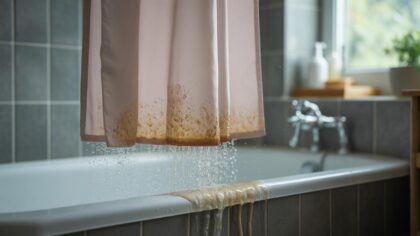 Dit deel van het douchegordijn is de echte bron van de vlekken, niet het stuk dat je wast